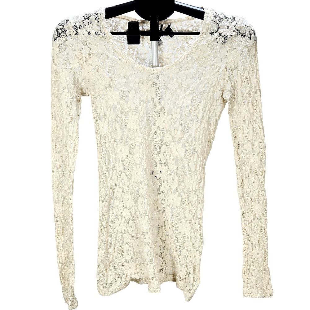 Women's BKE Medium Cream Floral Lace Long Sleeve Sheer Top Layering‎ Coquette